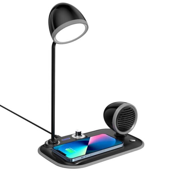 AED. 122.00 [ITLP 1144] VEERE - @memorii 3 in 1 Wireless Charger Lamp with Speaker - Black